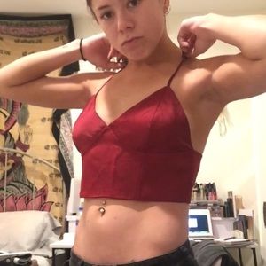 Red satin corset back top